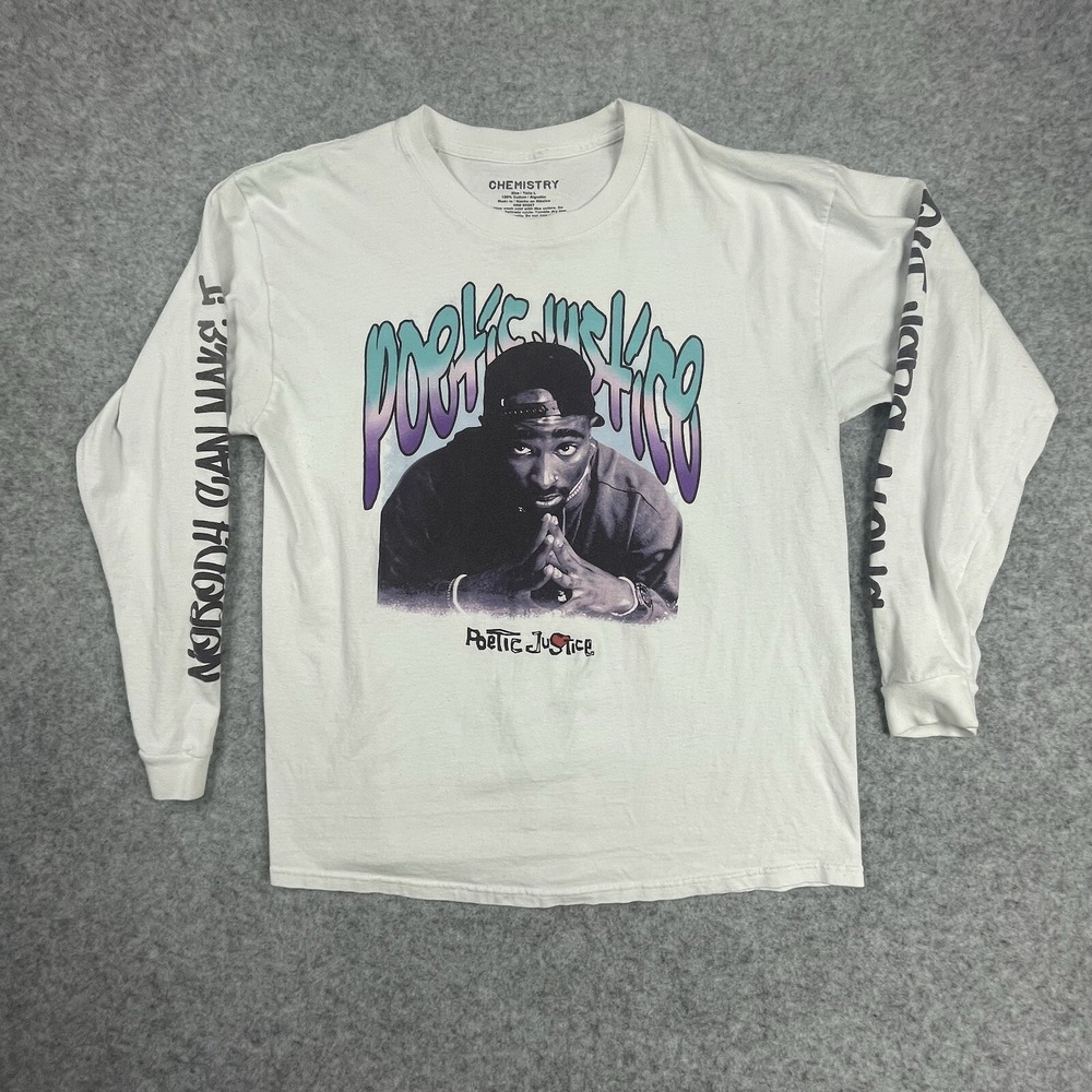 Tupac Poetic Justice‎ Shirt Mens Large White Graphic Long Sleeve Chemistry Shirt